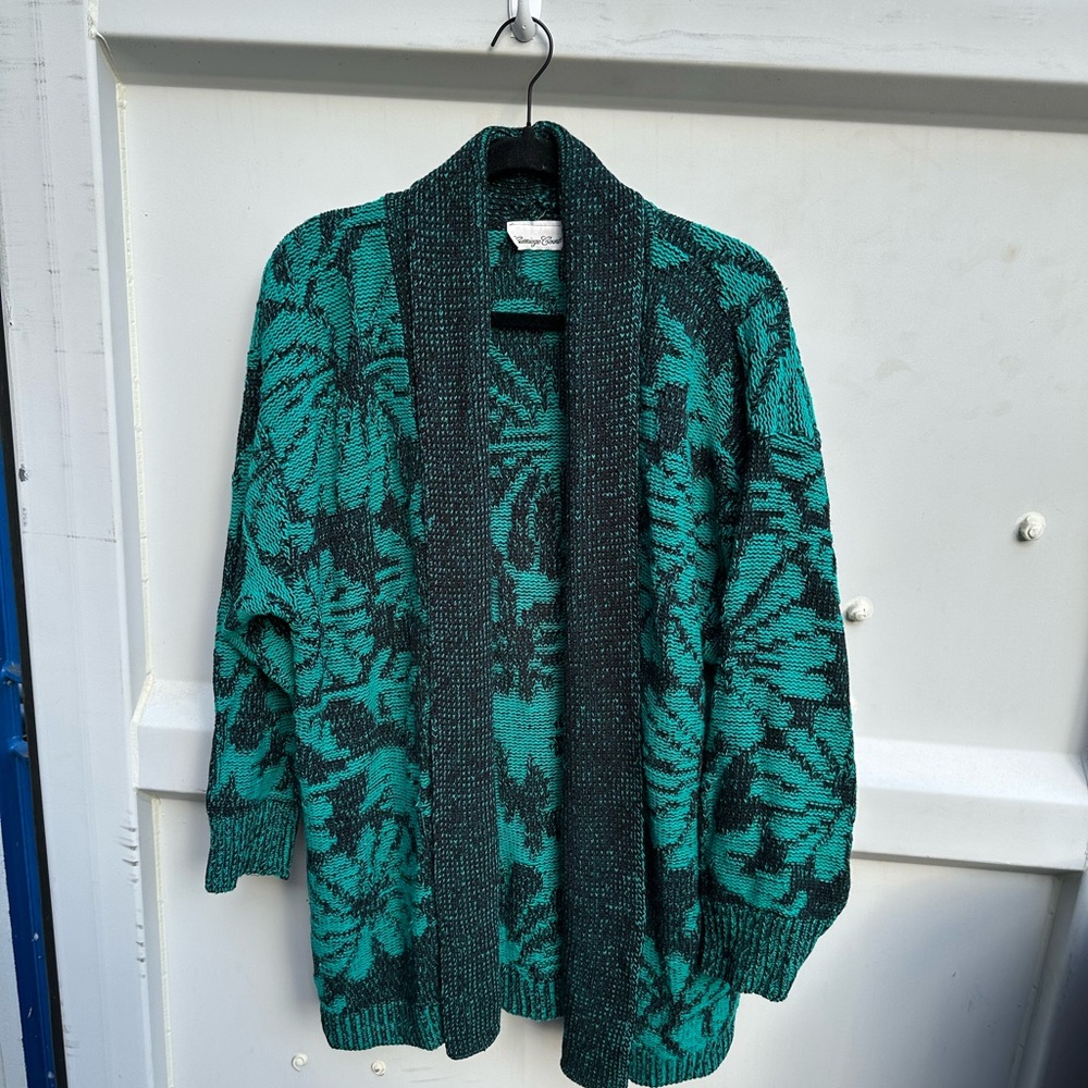 Vintage Energy Casuals Knit Cardigan – Green Floral – Size L